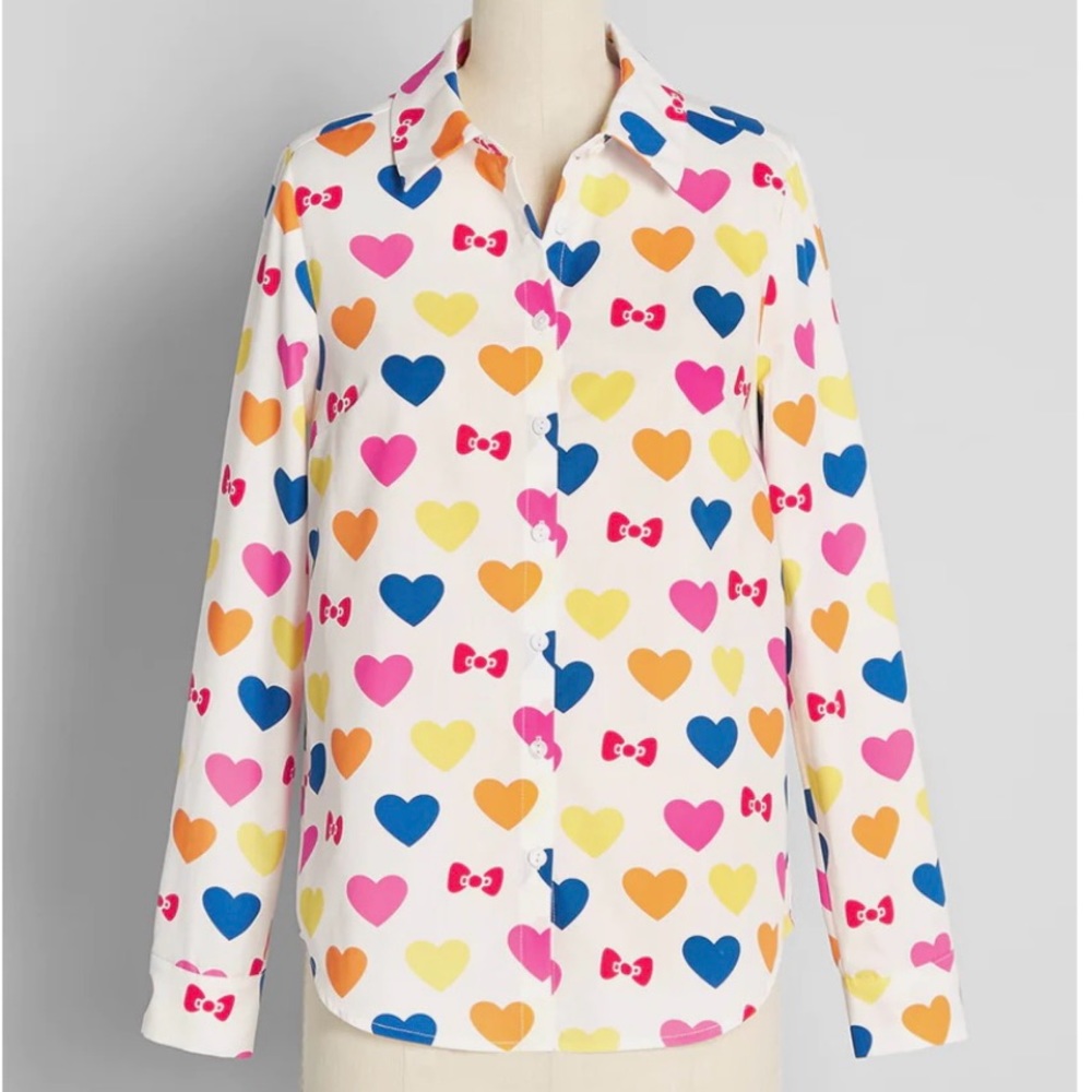 Nwt Modcloth X Hello Kitty Button Down Shirt - La… - image 1